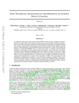 Fast Teammate Adaptation in the Presence of Sudden Policy Change