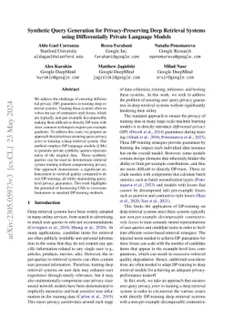 Synthetic Query Generation for Privacy-Preserving Deep Retrieval Systems
  using Differentially Private Language Models