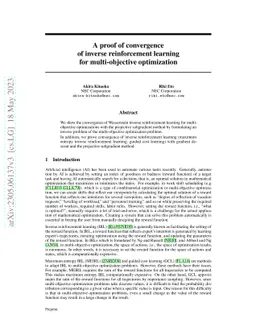 A proof of convergence of inverse reinforcement learning for
  multi-objective optimization