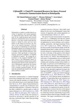 CQSumDP: A ChatGPT-Annotated Resource for Query-Focused Abstractive
  Summarization Based on Debatepedia