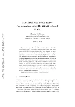 Multiclass MRI Brain Tumor Segmentation using 3D Attention-based U-Net