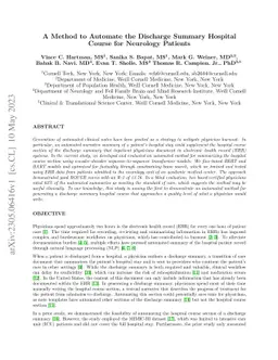 A Method to Automate the Discharge Summary Hospital Course for Neurology
  Patients