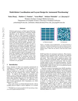 Multi-Robot Coordination and Layout Design for Automated Warehousing