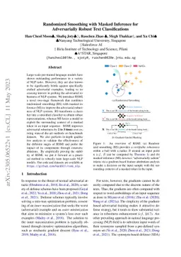 Randomized Smoothing with Masked Inference for Adversarially Robust Text
  Classifications