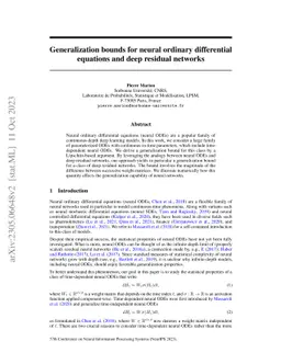 Generalization bounds for neural ordinary differential equations and
  deep residual networks