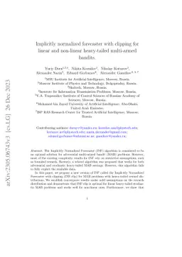 Implicitly normalized forecaster with clipping for linear and non-linear
  heavy-tailed multi-armed bandits