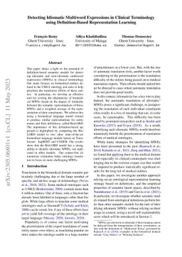 Detecting Idiomatic Multiword Expressions in Clinical Terminology using
  Definition-Based Representation Learning