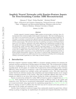 Implicit Neural Networks with Fourier-Feature Inputs for Free-breathing
  Cardiac MRI Reconstruction