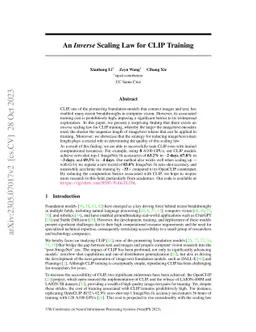 An Inverse Scaling Law for CLIP Training