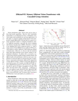 EfficientViT: Memory Efficient Vision Transformer with Cascaded Group
  Attention