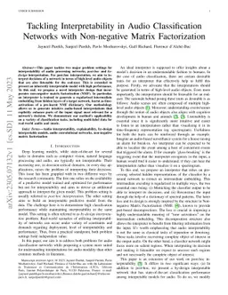 Tackling Interpretability in Audio Classification Networks with
  Non-negative Matrix Factorization