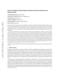 Mem-Rec: Memory Efficient Recommendation System using Alternative Representation