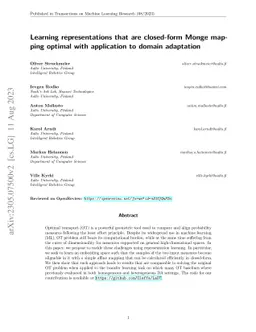 Learning representations that are closed-form Monge mapping optimal with
  application to domain adaptation
