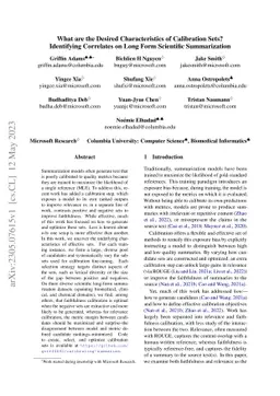 What are the Desired Characteristics of Calibration Sets? Identifying
  Correlates on Long Form Scientific Summarization