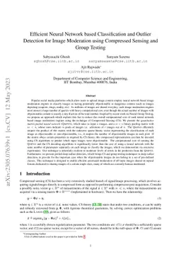 Efficient Neural Network based Classification and Outlier Detection for
  Image Moderation using Compressed Sensing and Group Testing