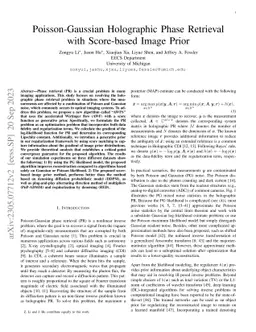 Poisson-Gaussian Holographic Phase Retrieval with Score-based Image
  Prior