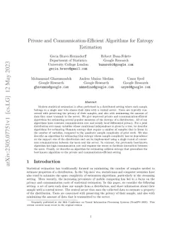 Private and Communication-Efficient Algorithms for Entropy Estimation