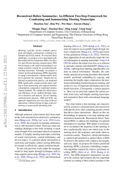Reconstruct Before Summarize: An Efficient Two-Step Framework for
  Condensing and Summarizing Meeting Transcripts