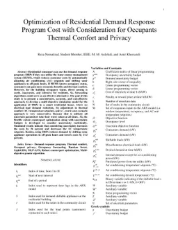 Optimization of Residential Demand Response Program Cost with
  Consideration for Occupants Thermal Comfort and Privacy