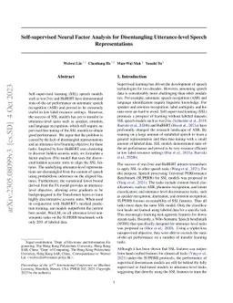 Self-supervised Neural Factor Analysis for Disentangling Utterance-level
  Speech Representations
