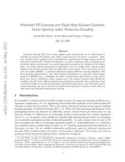 Federated TD Learning over Finite-Rate Erasure Channels: Linear Speedup
  under Markovian Sampling