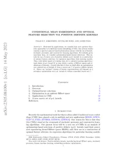 Conditional mean embeddings and optimal feature selection via positive
  definite kernels