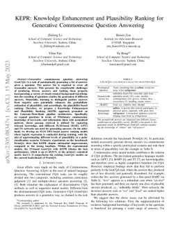 KEPR: Knowledge Enhancement and Plausibility Ranking for Generative
  Commonsense Question Answering
