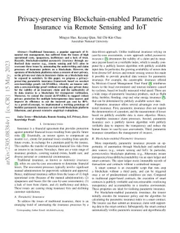 Privacy-preserving Blockchain-enabled Parametric Insurance via Remote Sensing and IoT