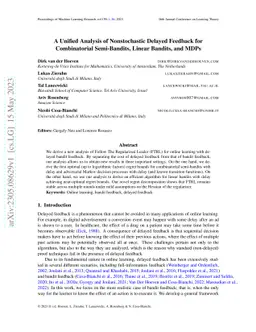 A Unified Analysis of Nonstochastic Delayed Feedback for Combinatorial
  Semi-Bandits, Linear Bandits, and MDPs