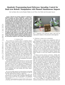 Quadratic Programming-based Reference Spreading Control for Dual-Arm
  Robotic Manipulation with Planned Simultaneous Impacts