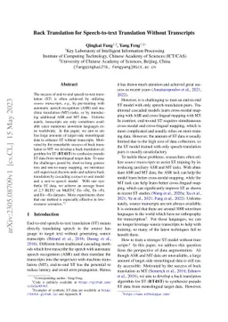 Back Translation for Speech-to-text Translation Without Transcripts