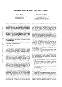 Automating privacy decisions -- where to draw the line?