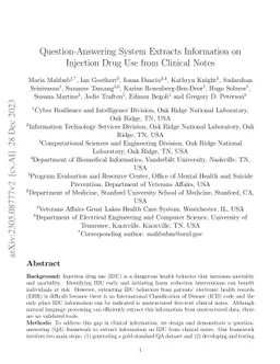 Question-Answering System Extracts Information on Injection Drug Use
  from Clinical Notes