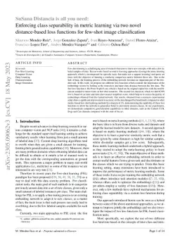 SuSana Distancia is all you need: Enforcing class separability in metric
  learning via two novel distance-based loss functions for few-shot image
  classification
