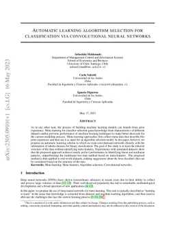 One-step learning algorithm selection for classification via convolutional neural networks