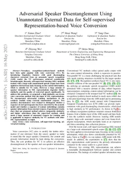 Adversarial Speaker Disentanglement Using Unannotated External Data for
  Self-supervised Representation Based Voice Conversion