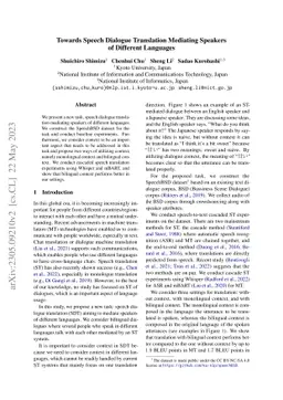 Towards Speech Dialogue Translation Mediating Speakers of Different
  Languages