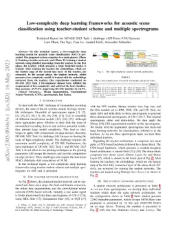 Low-complexity deep learning frameworks for acoustic scene
  classification using teacher-student scheme and multiple spectrograms