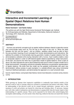 Interactive and Incremental Learning of Spatial Object Relations from
  Human Demonstrations