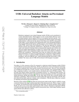 UOR: Universal Backdoor Attacks on Pre-trained Language Models