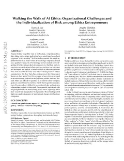 Walking the Walk of AI Ethics: Organizational Challenges and the
  Individualization of Risk among Ethics Entrepreneurs