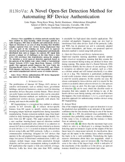 HiNoVa: A Novel Open-Set Detection Method for Automating RF Device
  Authentication