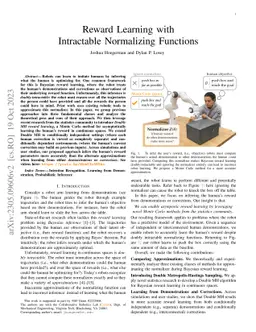 Reward Learning with Intractable Normalizing Functions