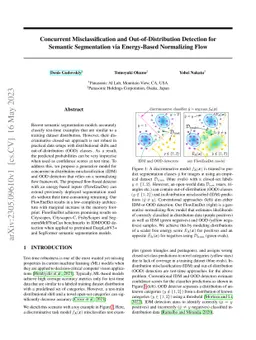 Concurrent Misclassification and Out-of-Distribution Detection for
  Semantic Segmentation via Energy-Based Normalizing Flow