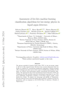 Assessment of few-hits machine learning classification algorithms for
  low energy physics in liquid argon detectors