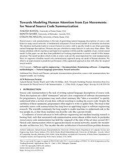 Towards Modeling Human Attention from Eye Movements for Neural Source
  Code Summarization