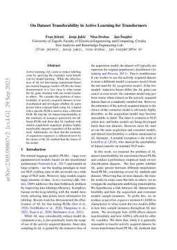 On Dataset Transferability in Active Learning for Transformers