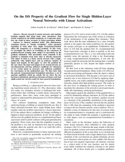 On the ISS Property of the Gradient Flow for Single Hidden-Layer Neural
  Networks with Linear Activations