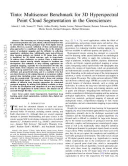 Tinto: Multisensor Benchmark for 3D Hyperspectral Point Cloud
  Segmentation in the Geosciences
