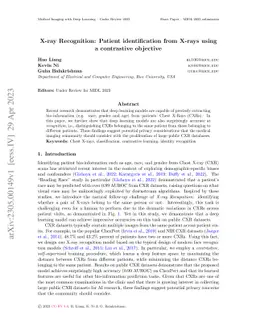 X-ray Recognition: Patient identification from X-rays using a
  contrastive objective